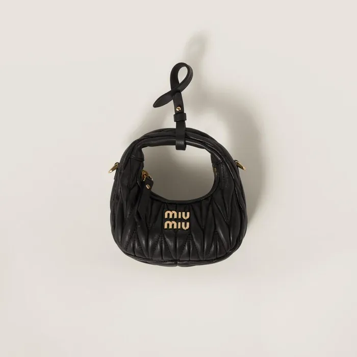 Women Mini Bags Miu Miu Wander Matelass Nappa Leather Micro Hobo Bag Black
