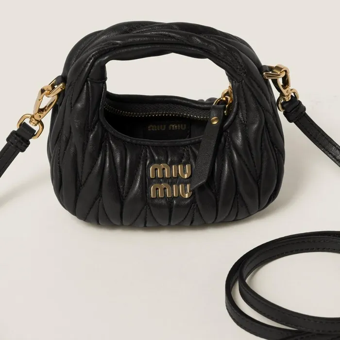 Women Mini Bags Miu Miu Wander Matelass Nappa Leather Micro Hobo Bag Black Women Mini Bags Miu Miu Wander Matelass Nappa Leather Micro Hobo Bag Black
