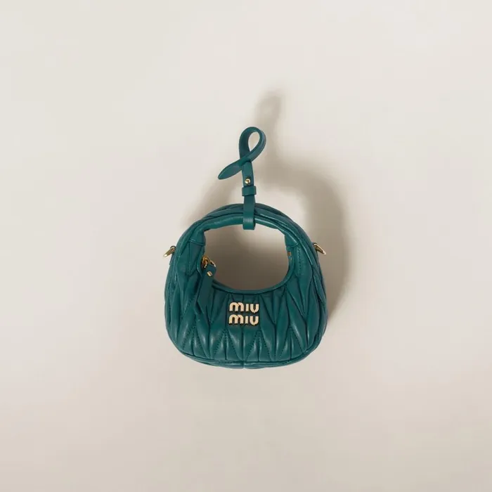 Women Mini Bags Miu Miu Wander Matelass Nappa Leather Micro Hobo Bag Lagoon Blue