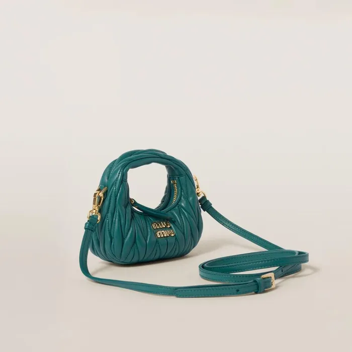 Women Mini Bags Miu Miu Wander Matelass Nappa Leather Micro Hobo Bag Lagoon Blue Women Mini Bags Miu Miu Wander Matelass Nappa Leather Micro Hobo Bag Lagoon Blue