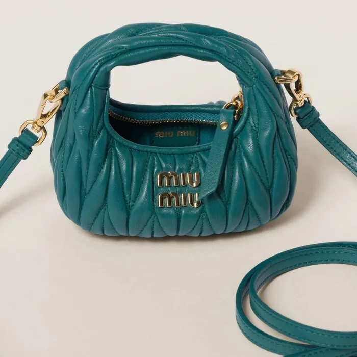 Women Mini Bags Miu Miu Wander Matelass Nappa Leather Micro Hobo Bag Lagoon Blue Women Mini Bags Miu Miu Wander Matelass Nappa Leather Micro Hobo Bag Lagoon Blue