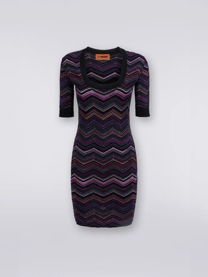 Women Mini Dress With Square Neckline In Zigzag Wool And Viscose Multicoloured Missoni Dresses Women Mini Dress With Square Neckline In Zigzag Wool And Viscose Multicoloured Missoni Dresses