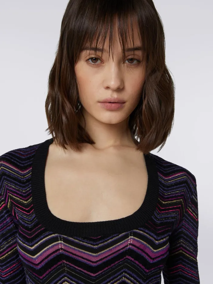 Women Mini Dress With Square Neckline In Zigzag Wool And Viscose Multicoloured Missoni Dresses Women Mini Dress With Square Neckline In Zigzag Wool And Viscose Multicoloured Missoni Dresses