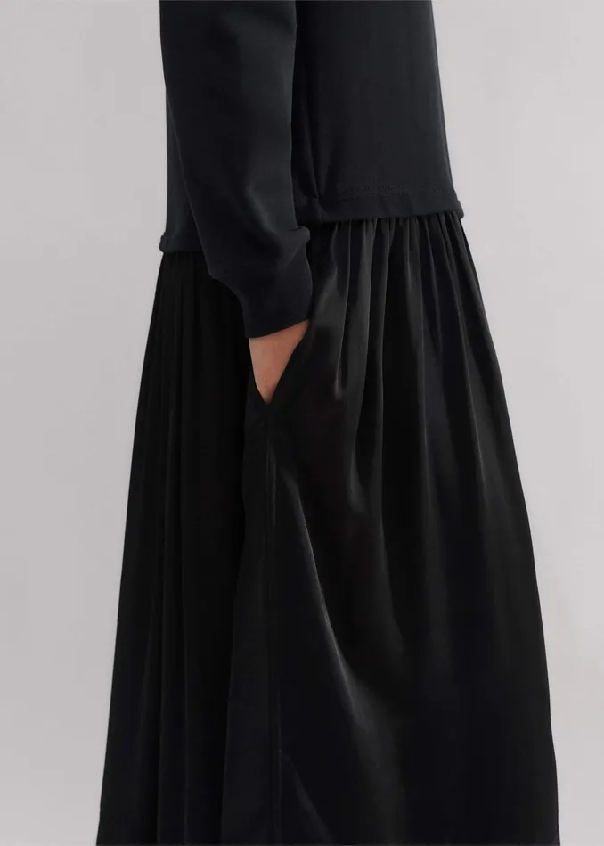 Women Mixed Media Sweatshirt Maxi Dress Black MEEM