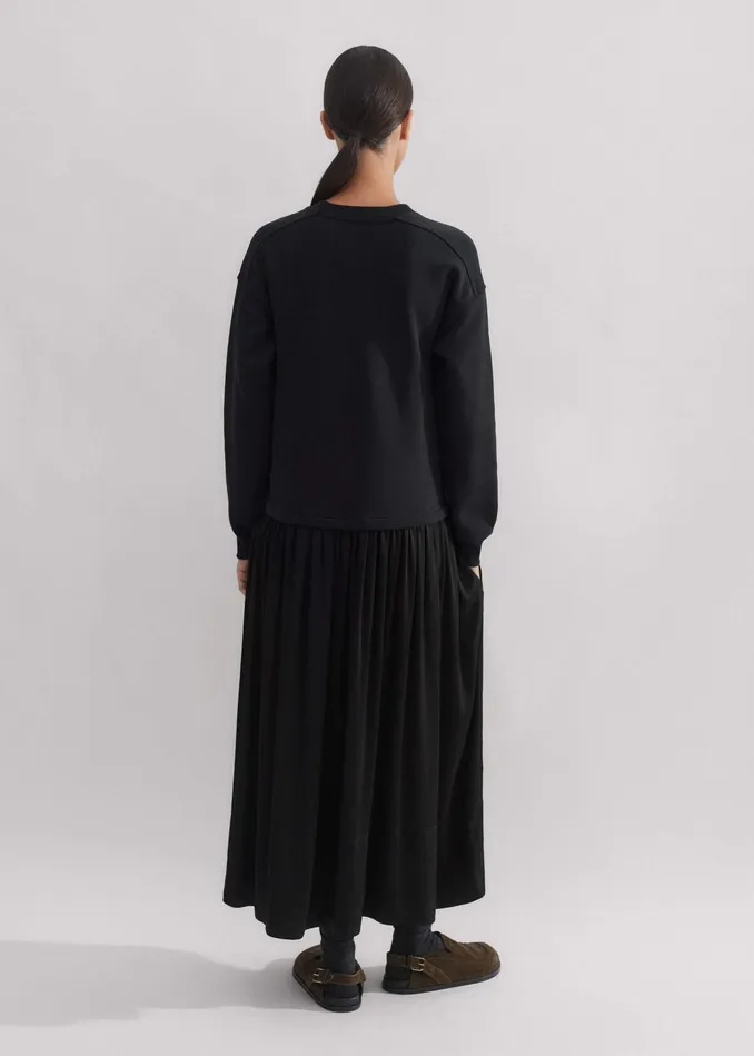 Women Mixed Media Sweatshirt Maxi Dress Black MEEM