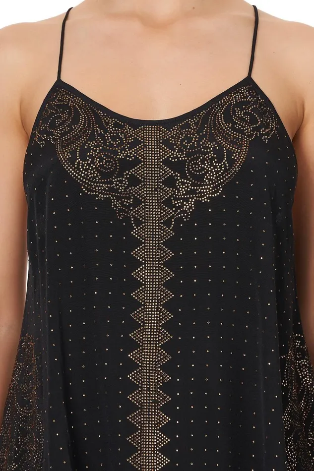 Women Modest Clothing Camilla T Back Shoestring Top Luxe Black