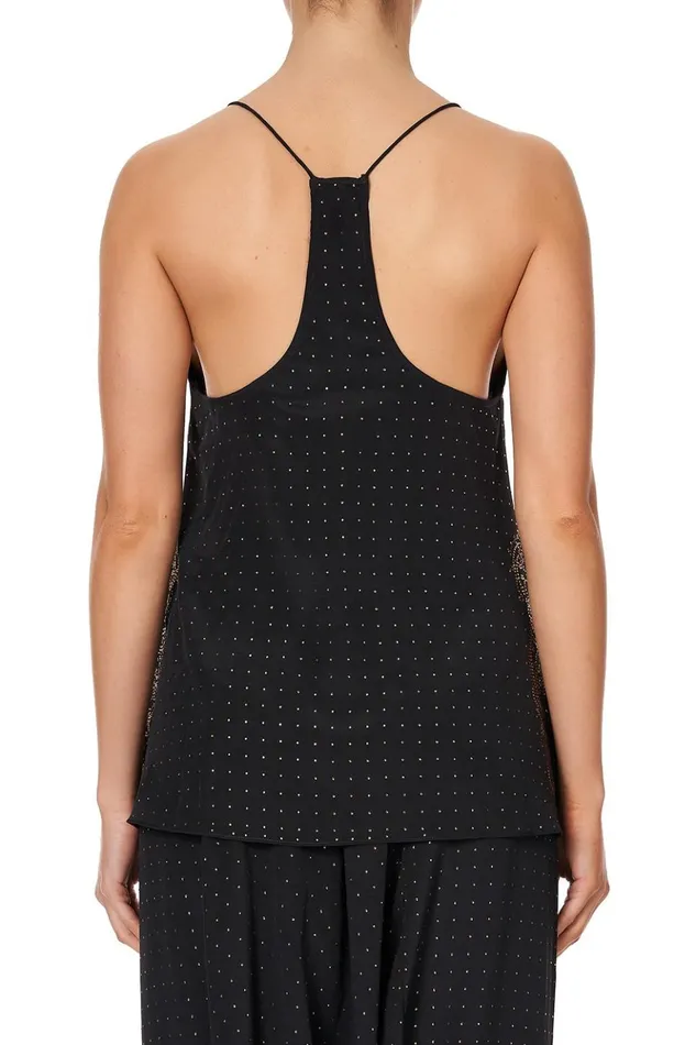 Women Modest Clothing Camilla T Back Shoestring Top Luxe Black