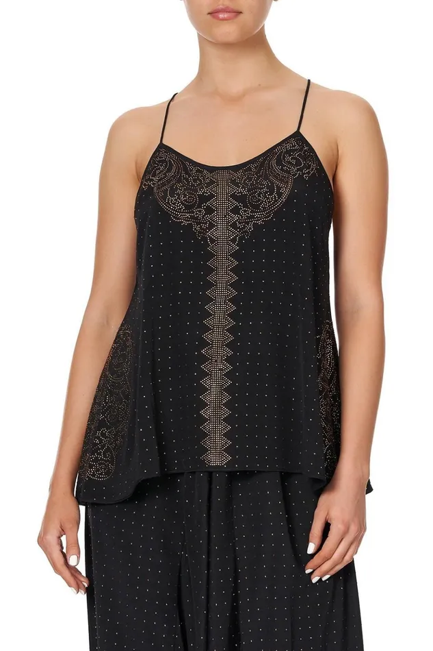 Women Modest Clothing Camilla T Back Shoestring Top Luxe Black