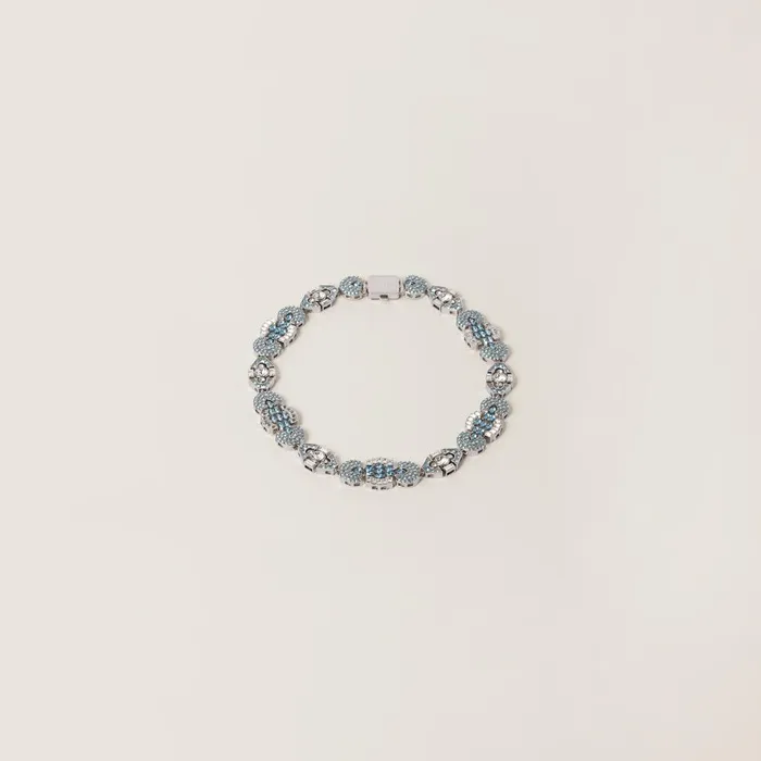Women Necklaces Miu Miu Metal Necklace With Crystals Aquamarine