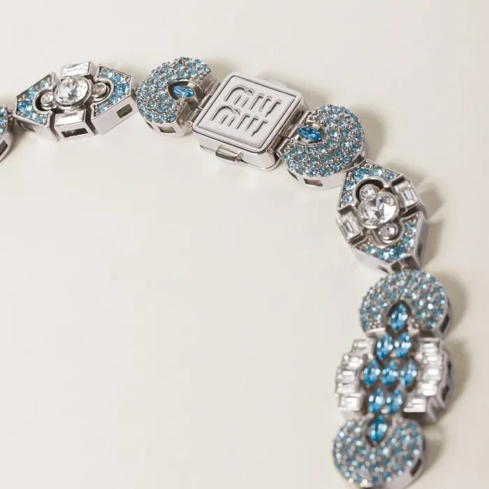 Women Necklaces Miu Miu Metal Necklace With Crystals Aquamarine Women Necklaces Miu Miu Metal Necklace With Crystals Aquamarine