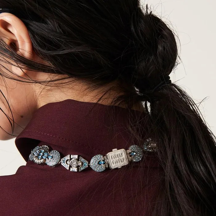 Women Necklaces Miu Miu Metal Necklace With Crystals Aquamarine Women Necklaces Miu Miu Metal Necklace With Crystals Aquamarine