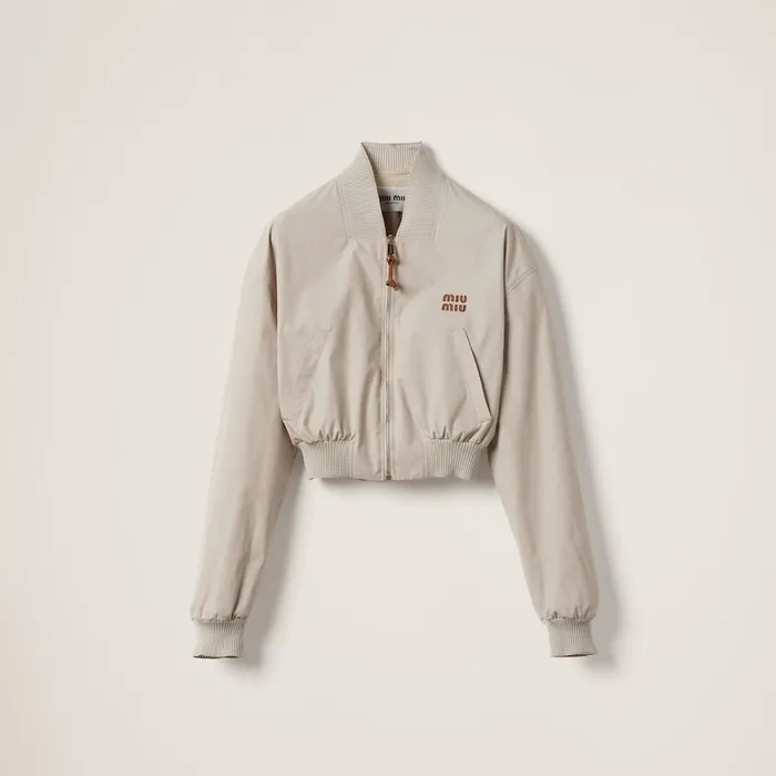Women Outerwear Miu Miu Panama Cotton Blouson Jacket Limestone