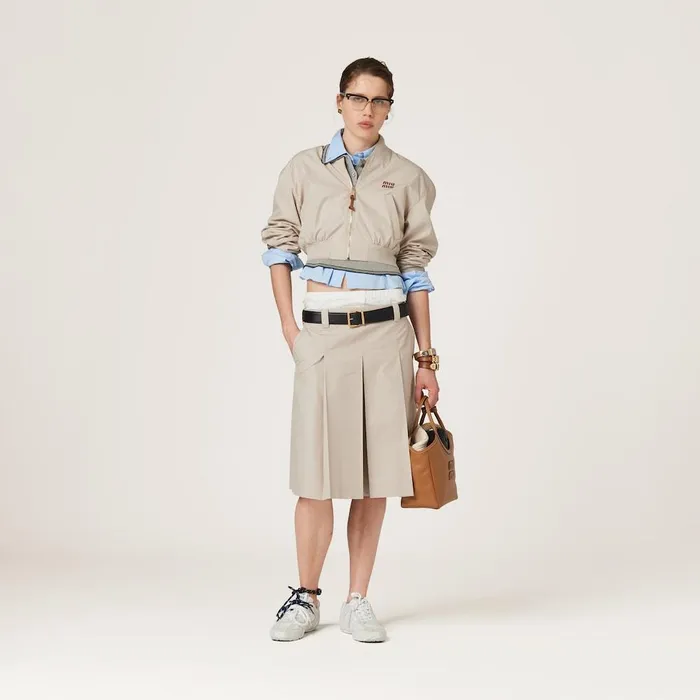 Women Outerwear Miu Miu Panama Cotton Blouson Jacket Limestone Women Outerwear Miu Miu Panama Cotton Blouson Jacket Limestone