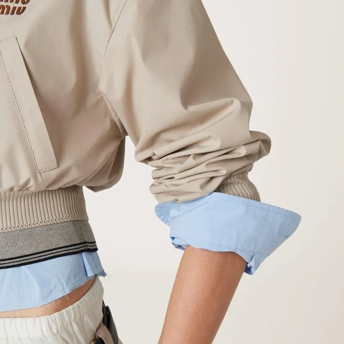 Women Outerwear Miu Miu Panama Cotton Blouson Jacket Limestone Women Outerwear Miu Miu Panama Cotton Blouson Jacket Limestone