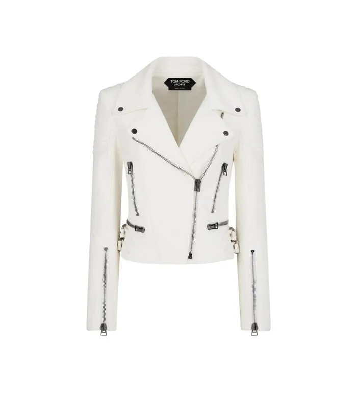 Women Outerwear Tom Ford New Plonge Fitted Biker Jacket Chalk