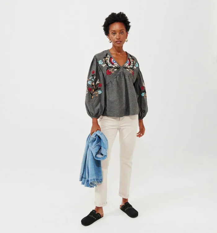 Women Oversized Embroidered Blouse 8211 Dark Grey Promod Shirts And Tunics Women Oversized Embroidered Blouse 8211 Dark Grey Promod Shirts And Tunics
