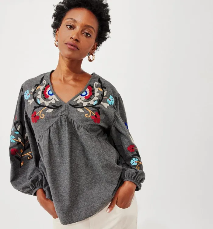 Women Oversized Embroidered Blouse 8211 Dark Grey Promod Shirts And Tunics Women Oversized Embroidered Blouse 8211 Dark Grey Promod Shirts And Tunics