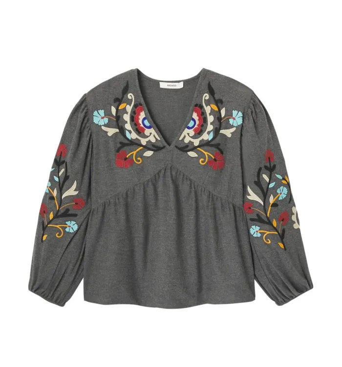 Women Oversized Embroidered Blouse 8211 Dark Grey Promod Shirts And Tunics Women Oversized Embroidered Blouse 8211 Dark Grey Promod Shirts And Tunics