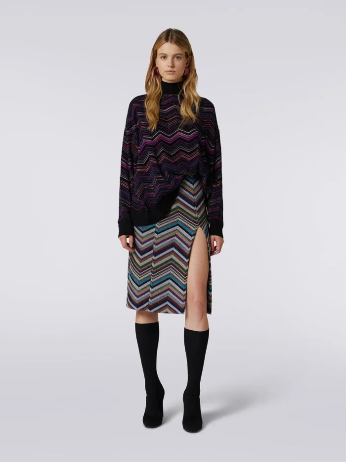 Women Oversized Wool And Viscose Chevron Jumper Multicoloured Missoni Knitwear Women Oversized Wool And Viscose Chevron Jumper Multicoloured Missoni Knitwear