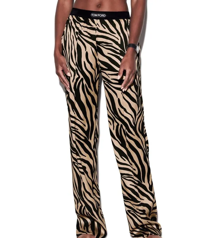 Women Pajamas and Robes Tom Ford Zebra Printed Silk Pj Pants Black Beige Women Pajamas and Robes Tom Ford Zebra Printed Silk Pj Pants Black Beige