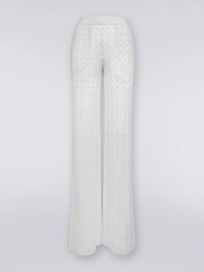 Women Palazzo Pants In Raschel Knit Wool And Viscose White Missoni Trousers