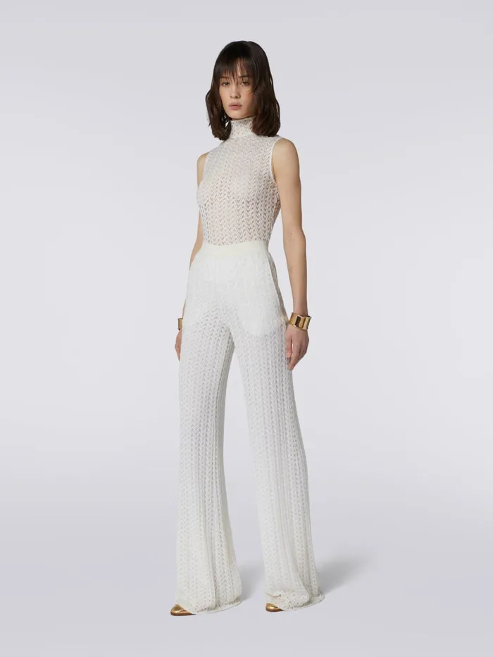 Women Palazzo Pants In Raschel Knit Wool And Viscose White Missoni Trousers Women Palazzo Pants In Raschel Knit Wool And Viscose White Missoni Trousers