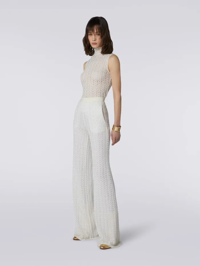 Women Palazzo Pants In Raschel Knit Wool And Viscose White Missoni Trousers Women Palazzo Pants In Raschel Knit Wool And Viscose White Missoni Trousers