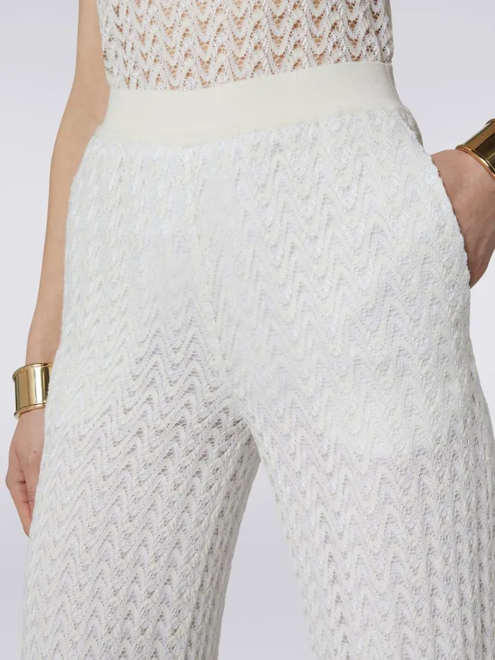 Women Palazzo Pants In Raschel Knit Wool And Viscose White Missoni Trousers Women Palazzo Pants In Raschel Knit Wool And Viscose White Missoni Trousers