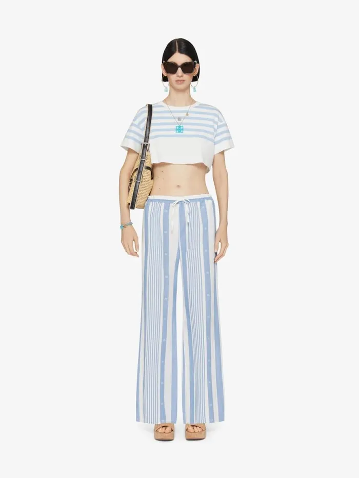 Women Pants and Shorts Givenchy Pants In Cotton And Linen With 4G Stripes Blueoff White
