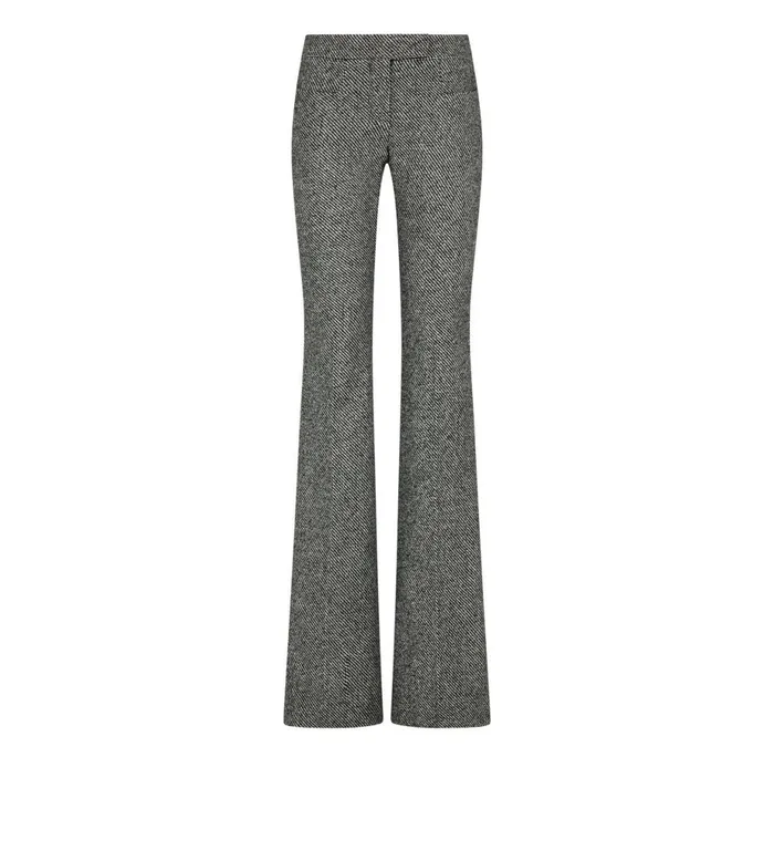 Women Pants and Shorts Tom Ford Melange Tweed Wool Flared Pants Chalk and Black