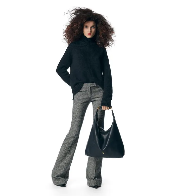 Women Pants and Shorts Tom Ford Melange Tweed Wool Flared Pants Chalk and Black