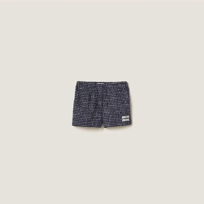 Women Pants And Shorts Miu Miu Checked Tweed Shorts Blueivory
