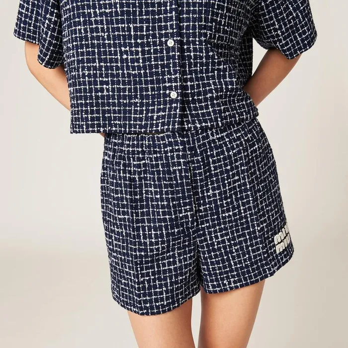 Women Pants And Shorts Miu Miu Checked Tweed Shorts Blueivory Women Pants And Shorts Miu Miu Checked Tweed Shorts Blueivory