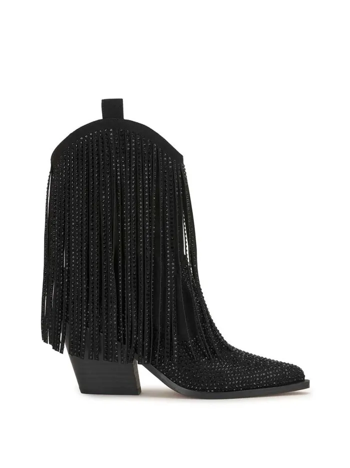 Women Paredisa Fringe Bootie In Black Jessica Simpson Boots and Booties