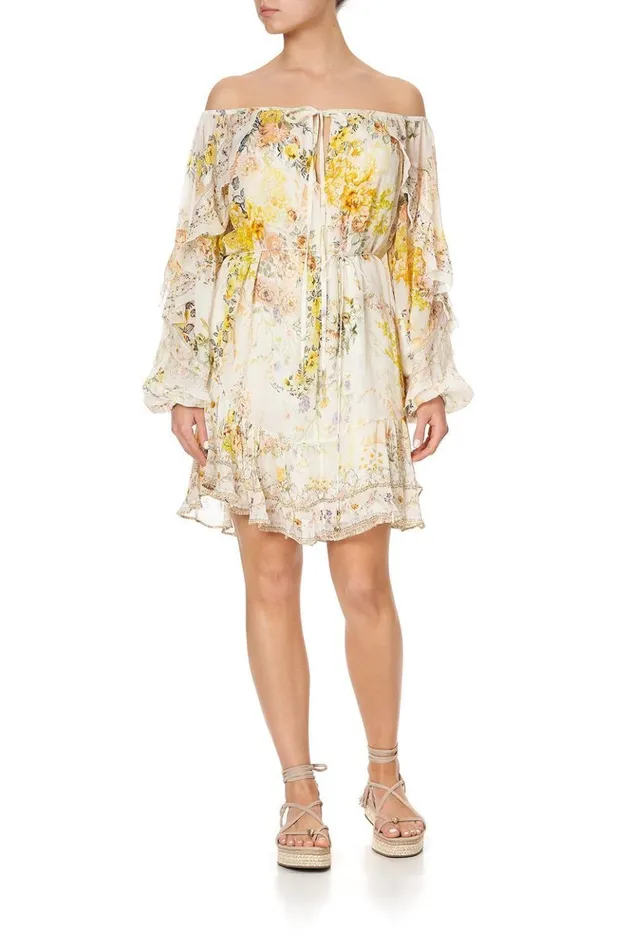 Women Party Dresses Camilla Blouson Frill Sleeve Dress In The Hills Of Tuscany