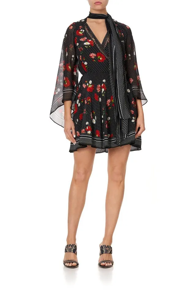 Women Party Dresses Camilla Short Wrap Dress With Neck Tie Coastal Parisienne