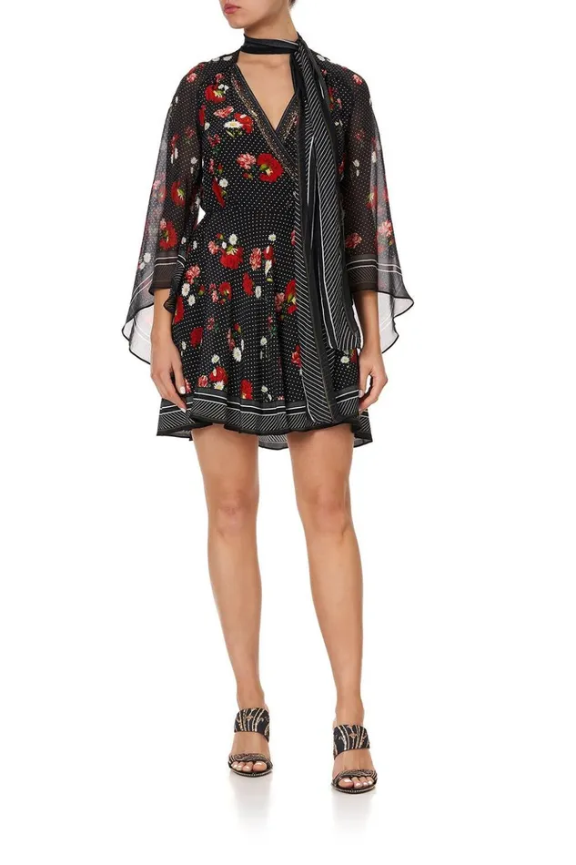 Women Party Dresses Camilla Short Wrap Dress With Neck Tie Coastal Parisienne