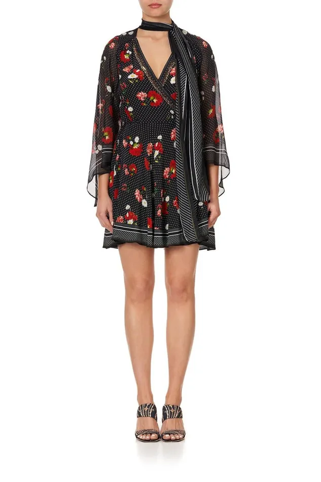 Women Party Dresses Camilla Short Wrap Dress With Neck Tie Coastal Parisienne