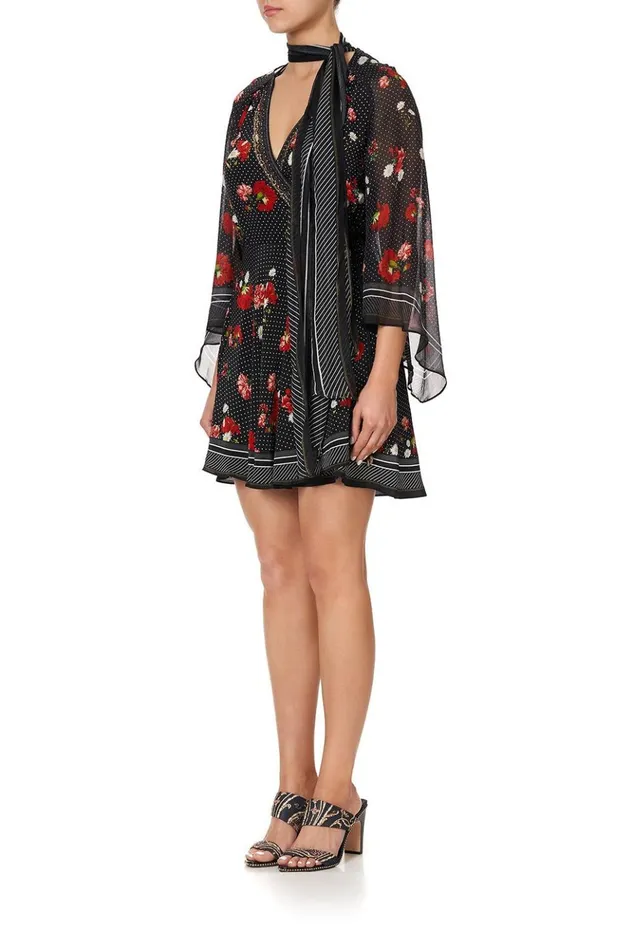 Women Party Dresses Camilla Short Wrap Dress With Neck Tie Coastal Parisienne