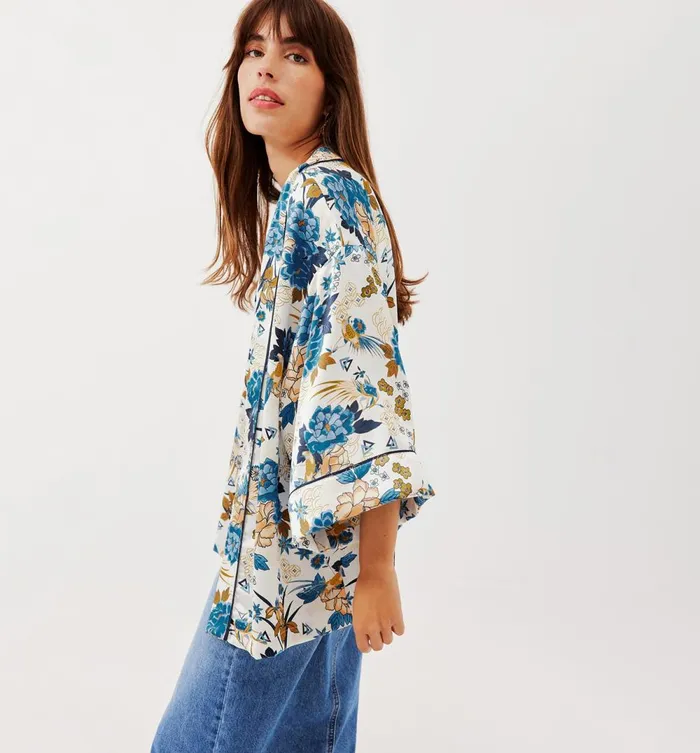Women Patterned Satin Kimono 8211 Ecru Print Promod Jackets Women Patterned Satin Kimono 8211 Ecru Print Promod Jackets