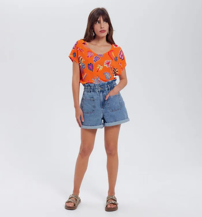 Women Patterned Top 8211 Orange Print Promod Tops Women Patterned Top 8211 Orange Print Promod Tops