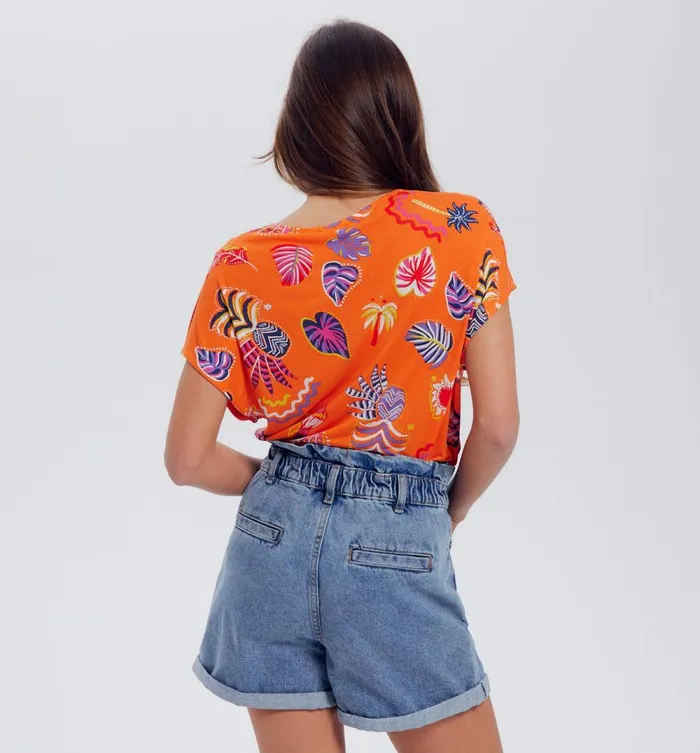 Women Patterned Top 8211 Orange Print Promod Tops Women Patterned Top 8211 Orange Print Promod Tops