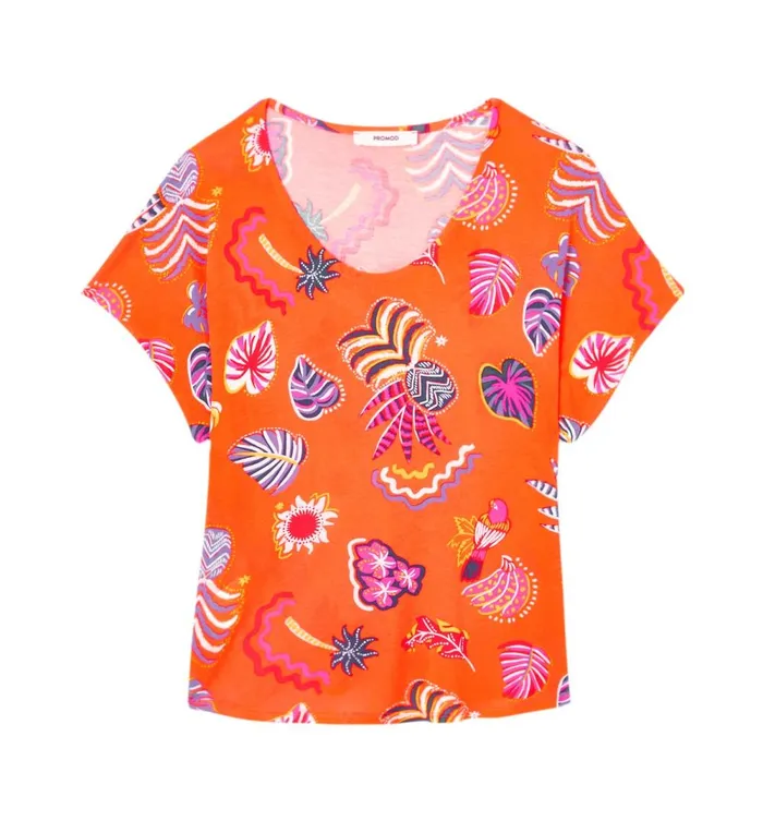 Women Patterned Top 8211 Orange Print Promod Tops Women Patterned Top 8211 Orange Print Promod Tops