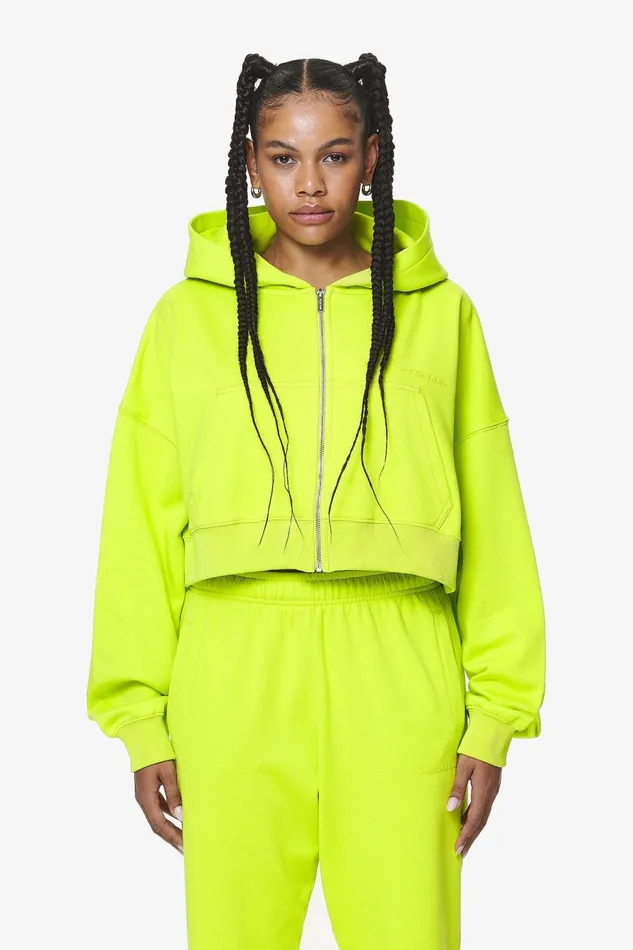 Women Pegador Hoodies Marla Cropped Zip Hoodie Washed Lime Yellow Gum