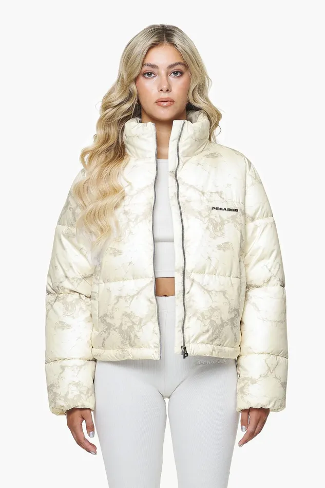 Women Pegador Jacken Royal Marble Puffer Jacket Bone White Fossil Taupe