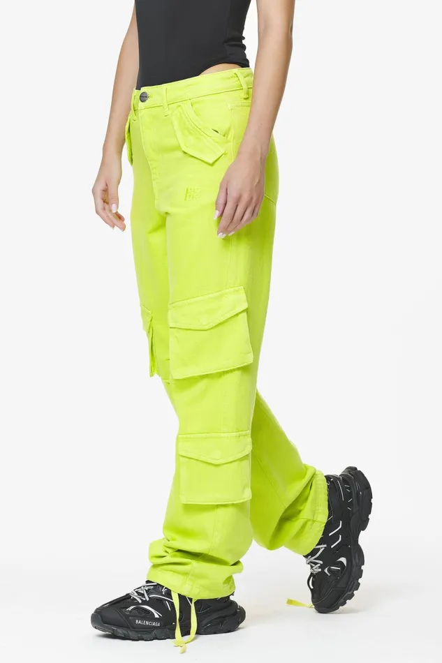 Women Pegador Jeans Maloy Cargo Wide Jeans Washed Lime Yellow Women Pegador Jeans Maloy Cargo Wide Jeans Washed Lime Yellow