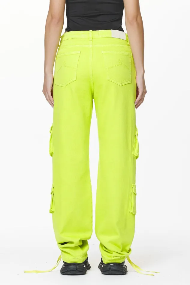 Women Pegador Jeans Maloy Cargo Wide Jeans Washed Lime Yellow Women Pegador Jeans Maloy Cargo Wide Jeans Washed Lime Yellow