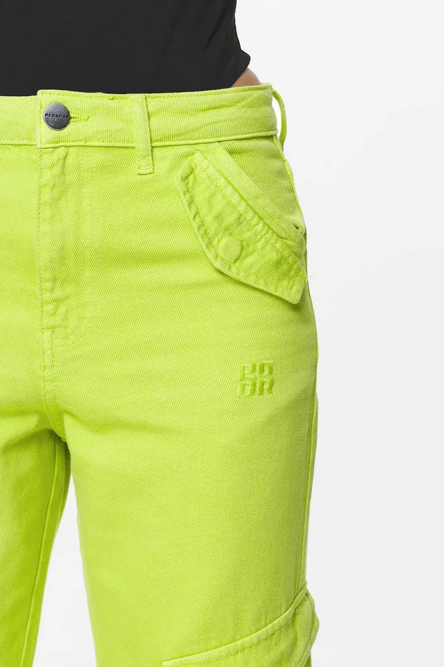 Women Pegador Jeans Maloy Cargo Wide Jeans Washed Lime Yellow Women Pegador Jeans Maloy Cargo Wide Jeans Washed Lime Yellow