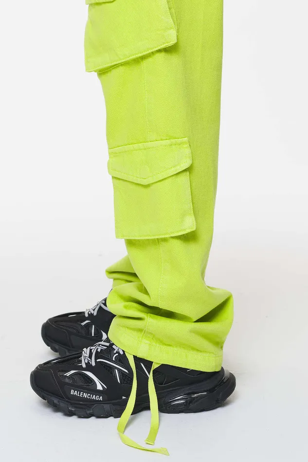 Women Pegador Jeans Maloy Cargo Wide Jeans Washed Lime Yellow Women Pegador Jeans Maloy Cargo Wide Jeans Washed Lime Yellow