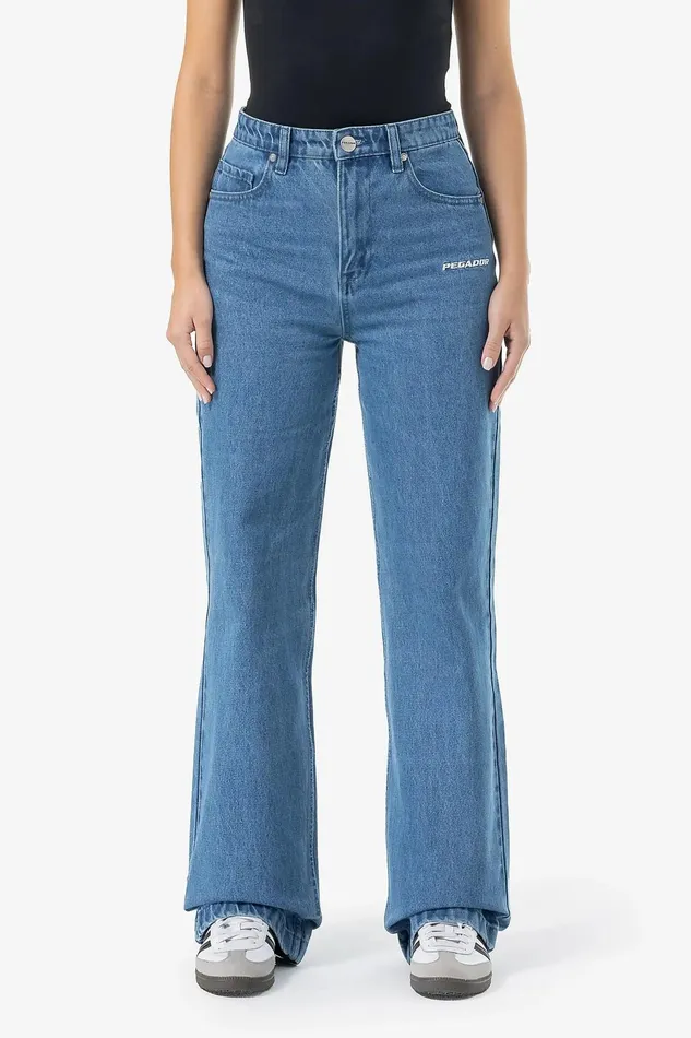 Women Pegador Jeans Naddy Wide Leg Jeans Washed Mid Blue